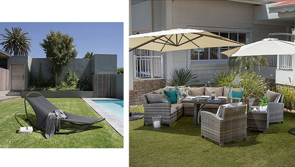 pool lounger and patio dining set